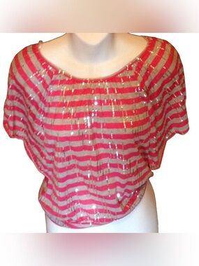 Amy Byer Top Girls Size 14 Pink Gray Striped Shirt Sequins